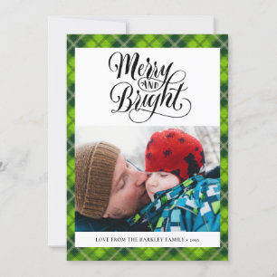 Modern Green Black Tartan Plaid Fun Script Simple Holiday Card