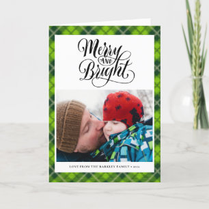 Modern Green Black Tartan Plaid Fun Script Simple Holiday Card