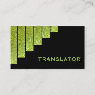 Modern green, black vertical stripes translator business card