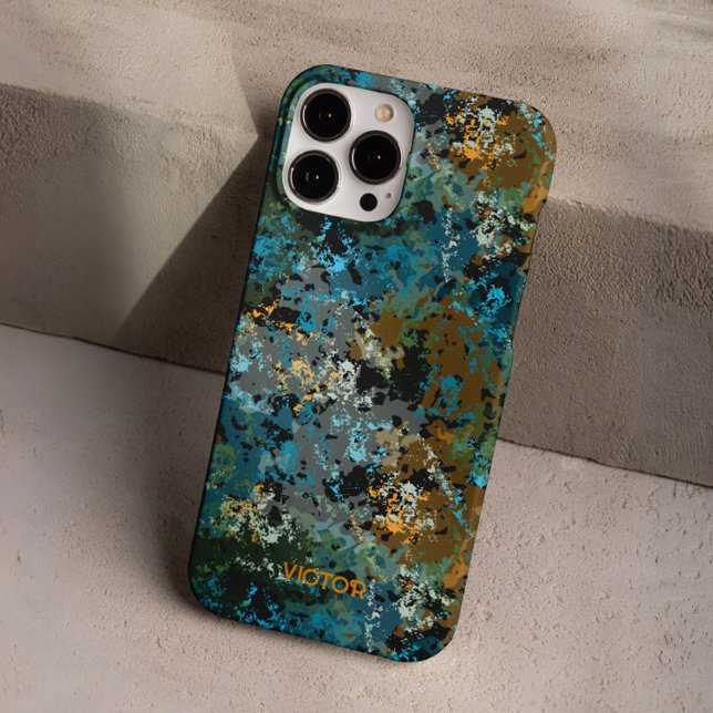 Modern Green Blue Camo Army Masculine Custom Name  Case-Mate iPhone Case (Creator Uploaded)