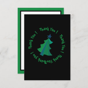 Modern Green Blue Christmas Tree on Black Thank You Card