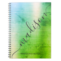 Modern Green Blue Ombre Metal Monogram Script
