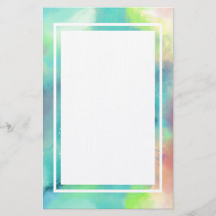 Modern Green & Blue Space Nebula Watercolor Stationery