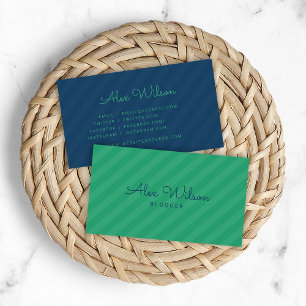 Modern Green & Blue Stripes Pattern Social Media Business Card