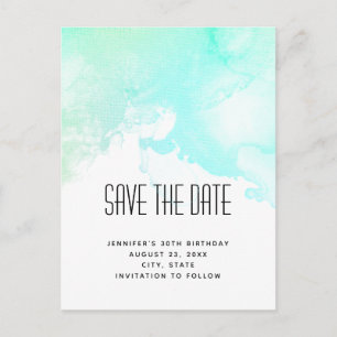 Modern Green & Blue Watercolor Save the Date Invitation Postcard
