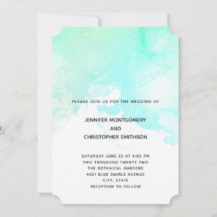 Modern Green & Blue Watercolor Simple Wedding Invitation