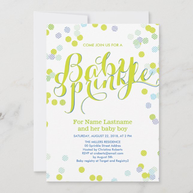 Modern Green Blue White Baby Sprinkle Invitation (Front)