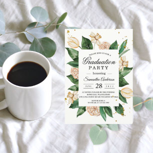 Modern Green & Blush Floral Watercolor Graduation  Invitation