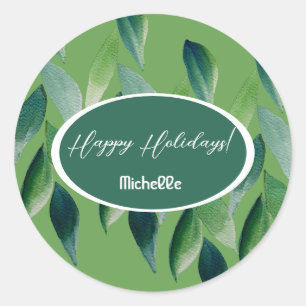 Modern Green Bohemian Nature Classic Round Sticker