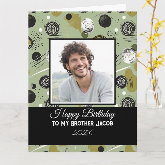 Modern Green Boho Abstract Brother Birthday Card (Yellow Flower)