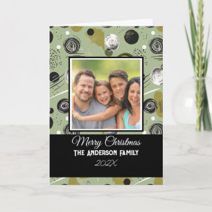Modern Green Boho Abstract Christmas Family Photo Card
