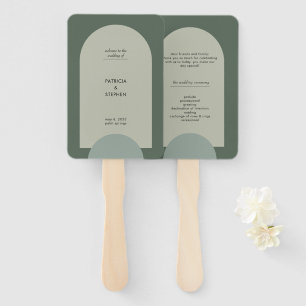 Modern Green Boho Arch Geometric Wedding Program Hand Fan
