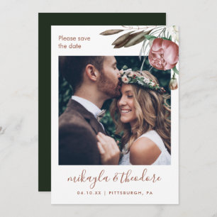 Modern Green Boho Floral Photo Wedding Save The Date