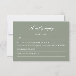 Modern Green Boho Wedding Simple Elegant RSVP Card