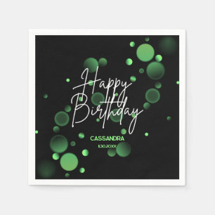 Modern Green Bokeh Gradient Black Happy Birthday Napkin