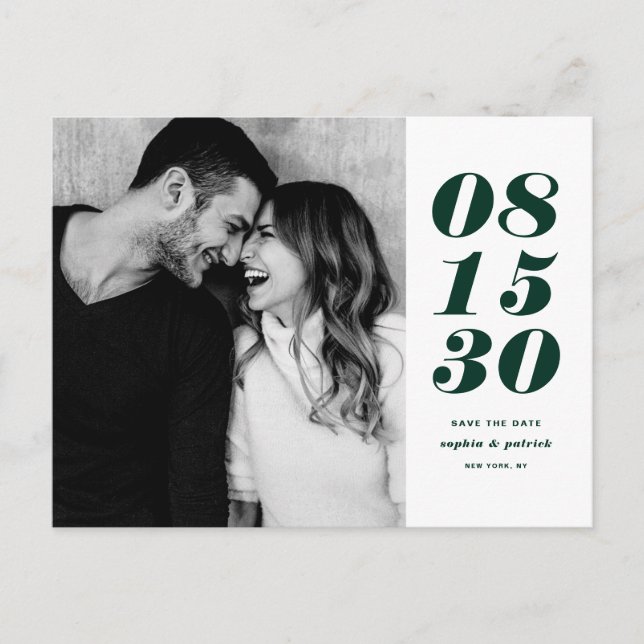 Modern Green Bold Date Typography Save the Date Announcement Postcard (Front)
