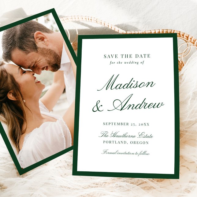 Modern Green Border Photo Wedding Save The Date (Creator Uploaded)