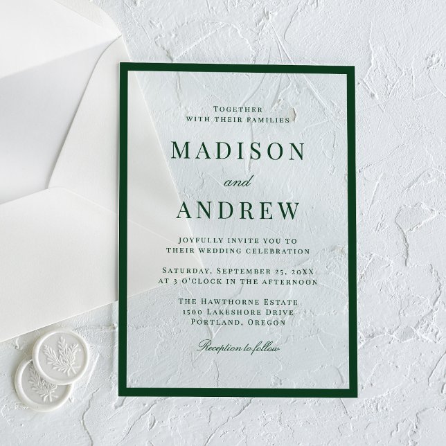 Modern Green Border Wedding Acrylic Invitations (Creator Uploaded)