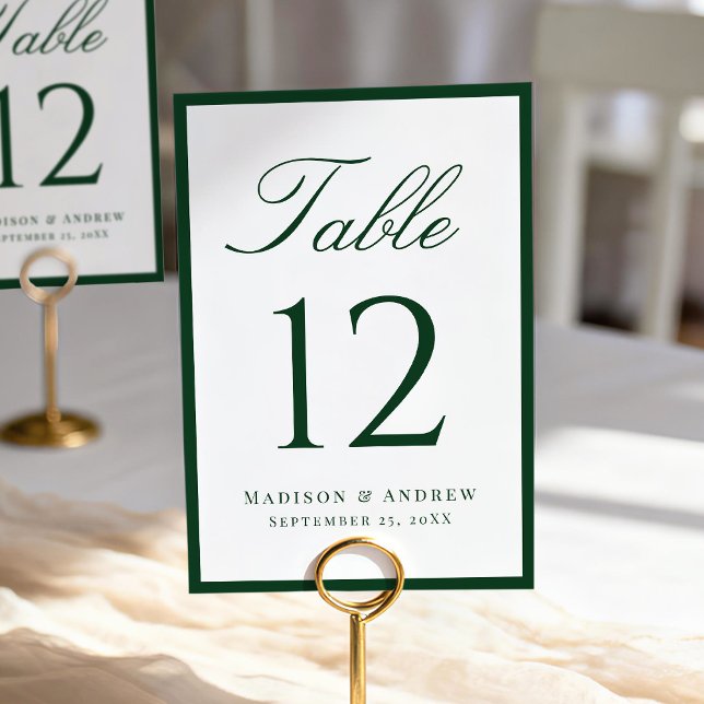 Modern Green Border Wedding Table Number (Creator Uploaded)