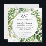 Modern Green Botanical 90th Birthday Invitation<br><div class="desc">Honour a special person with this elegant 90th Birthday party invitation. A variety of leaves and vines creates a round botanical frame.</div>