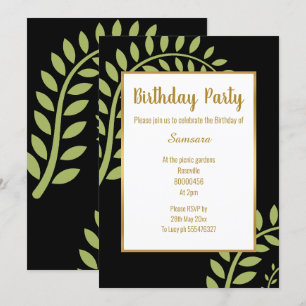 MODERN GREEN BOTANICAL FERN BLACK BIRTHDAY INVITATION