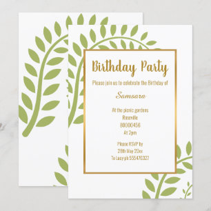 MODERN GREEN BOTANICAL FERN WHITE BIRTHDAY INVITATION