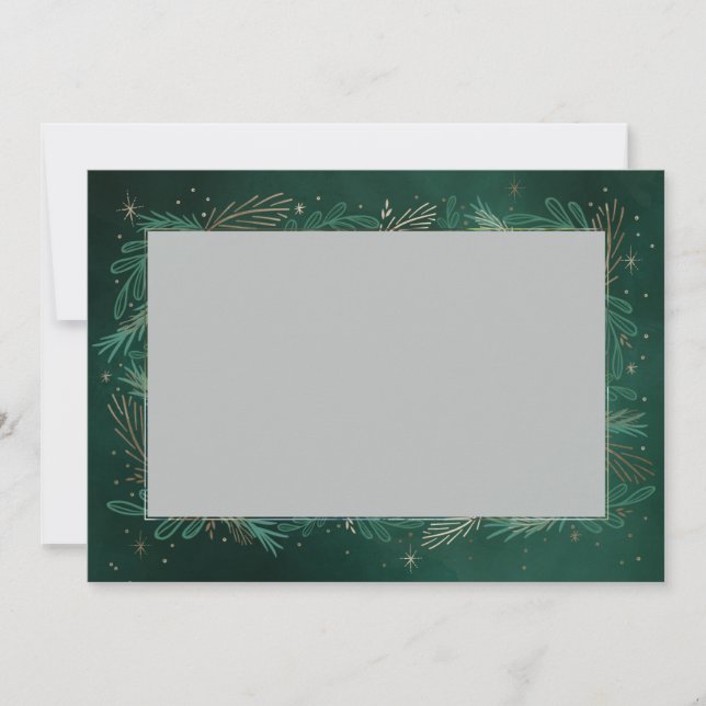 Modern Green Botanical Keepsake Photo Chistmas Holiday Card (Front)