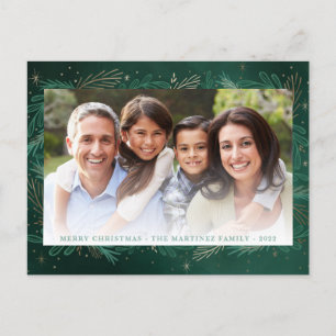 Modern Green Botanical Keepsake Photo Chistmas Holiday Postcard
