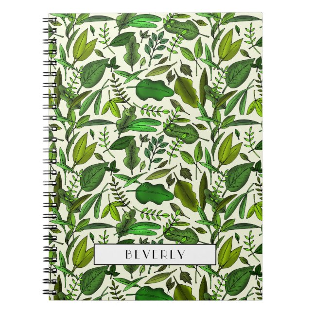 Modern Green Botanical Monogram Notebook (Front)