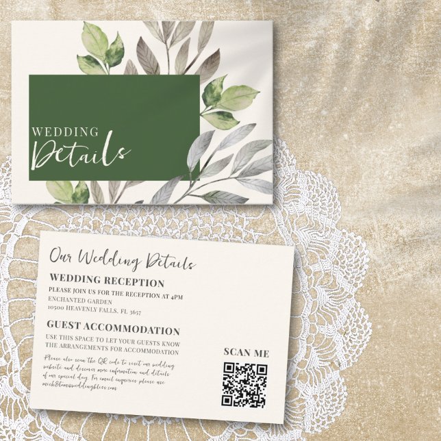 Modern Green Botanical QR Code Wedding Enclosure Card (Creator Uploaded)