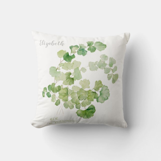 Modern Green Botanical Watercolor Painting Cushion (Front)
