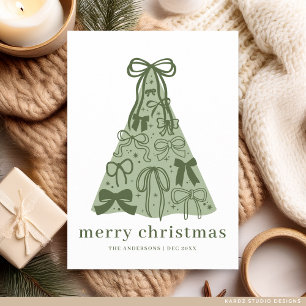 Modern Green Bow Christmas Tree Card