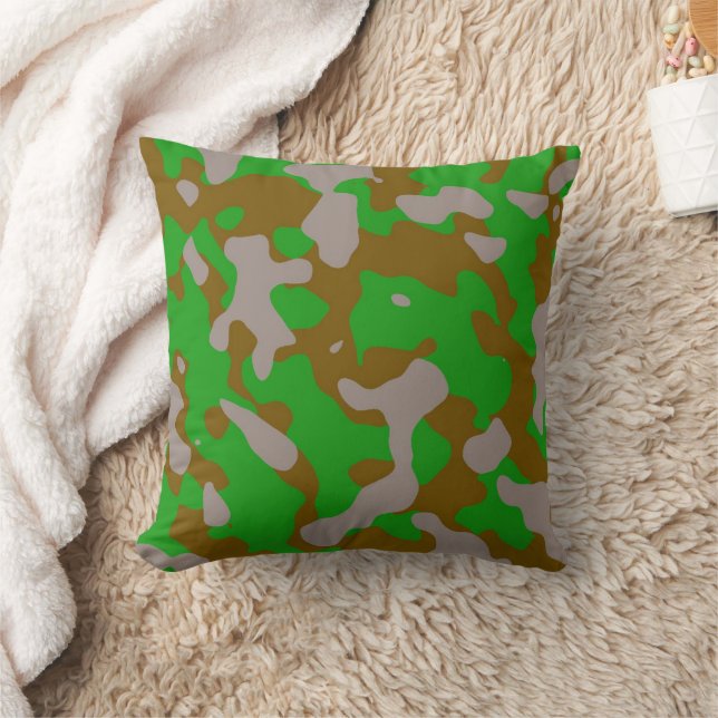 Modern Green Brown Grey Camo Pillow (Blanket)
