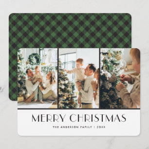 Modern Green Buffalo Plaid Photo Christmas Cards