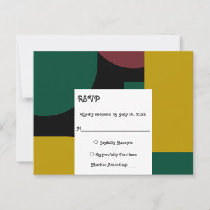 Modern Green Burgundy Black Gold Abstract Wedding RSVP Card