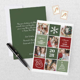 Modern Green Burgundy Six Photo Collage Christmas Holiday Card