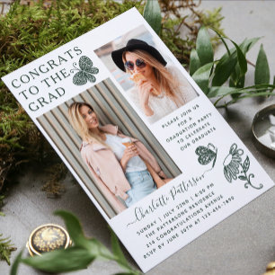 Modern Green Butterfly Photo Graduation Party Invitation