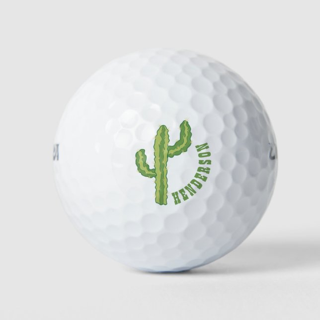 Modern Green Cactus Personalised Template Golf Balls (Front)