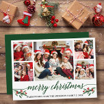 Modern Green Calligraphy 5 Photo Christmas Green Holiday Card<br><div class="desc">Modern Calligraphy Script 5 Photo Family Photo Collage Merry Christmas Card includes Watercolor Christmas Holly Berries - Green Script</div>