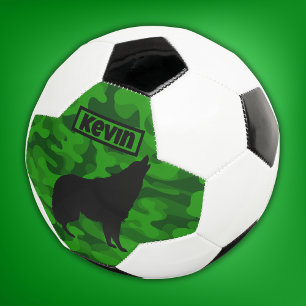 Modern Green Camo Black Wolf Silhouette Monogram Football