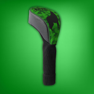 Modern Green Camo Black Wolf Silhouette Monogram   Golf Head Cover