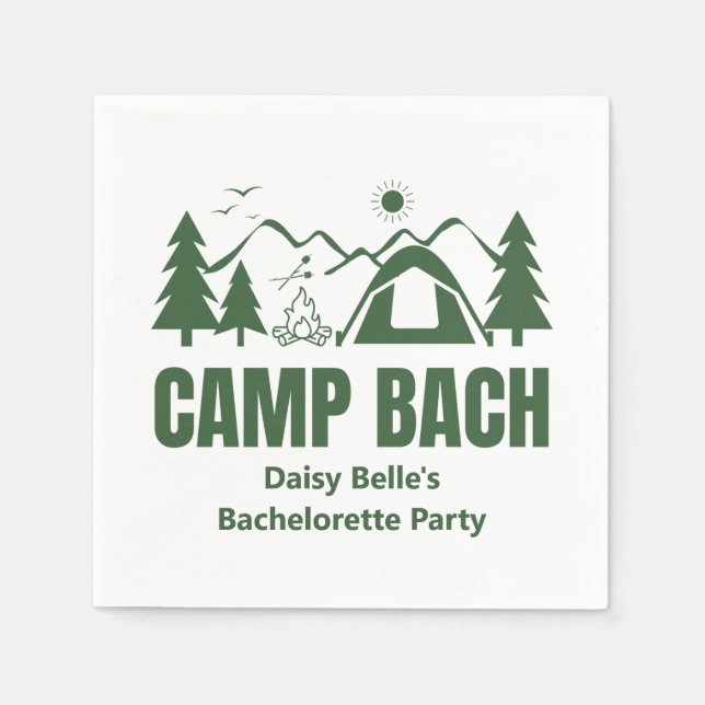Modern Green Camp Bachelorette Weekend Napkin (Front)