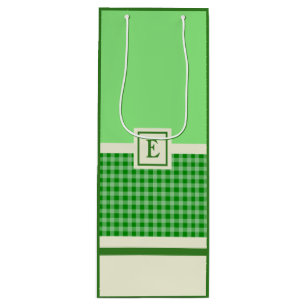 Modern Green Check Monogram Wine Gift Bag
