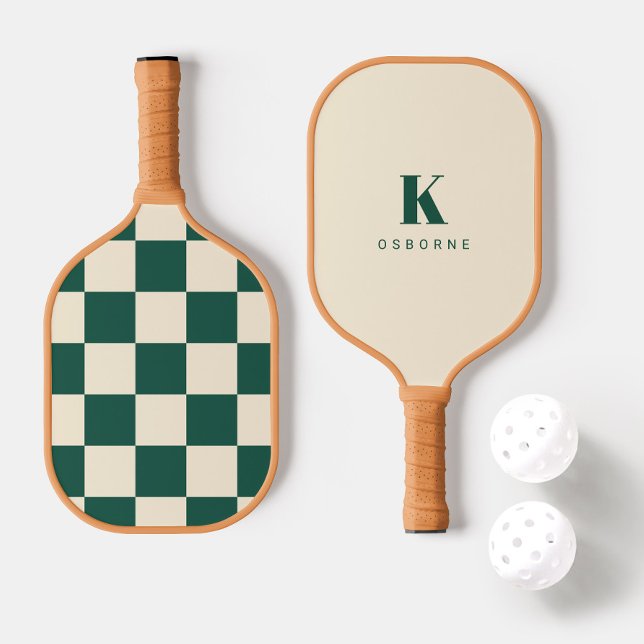 modern Green Chequered Monogram Pickleball Paddle (Creator Uploaded)