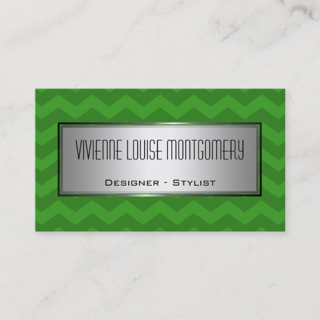 Modern Green Chevron Designer Business Card (Front)
