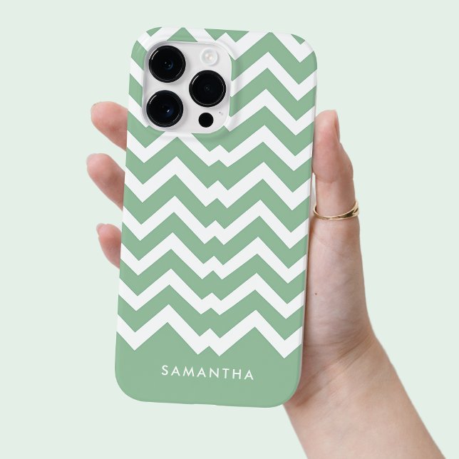 Modern Green Chevron Pattern Personalised Name Case-Mate iPhone Case (Modern Green Chevron Pattern Personalized Name Case-Mate iPhone Case)