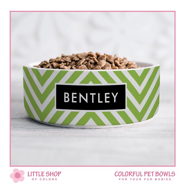 Modern Green Chevron Personalised Pet Bowl (Creator Uploaded)
