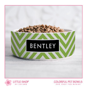 Modern Green Chevron Personalized Pet Bowl