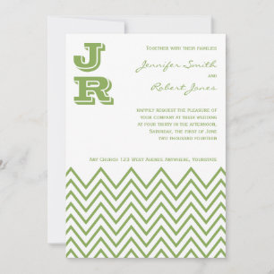 Modern Green Chevron Wedding Invitation