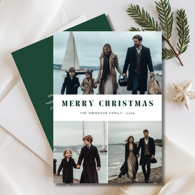 Modern Green Christmas Family Photo Nautical Beach Holiday Card (Creator Uploaded)